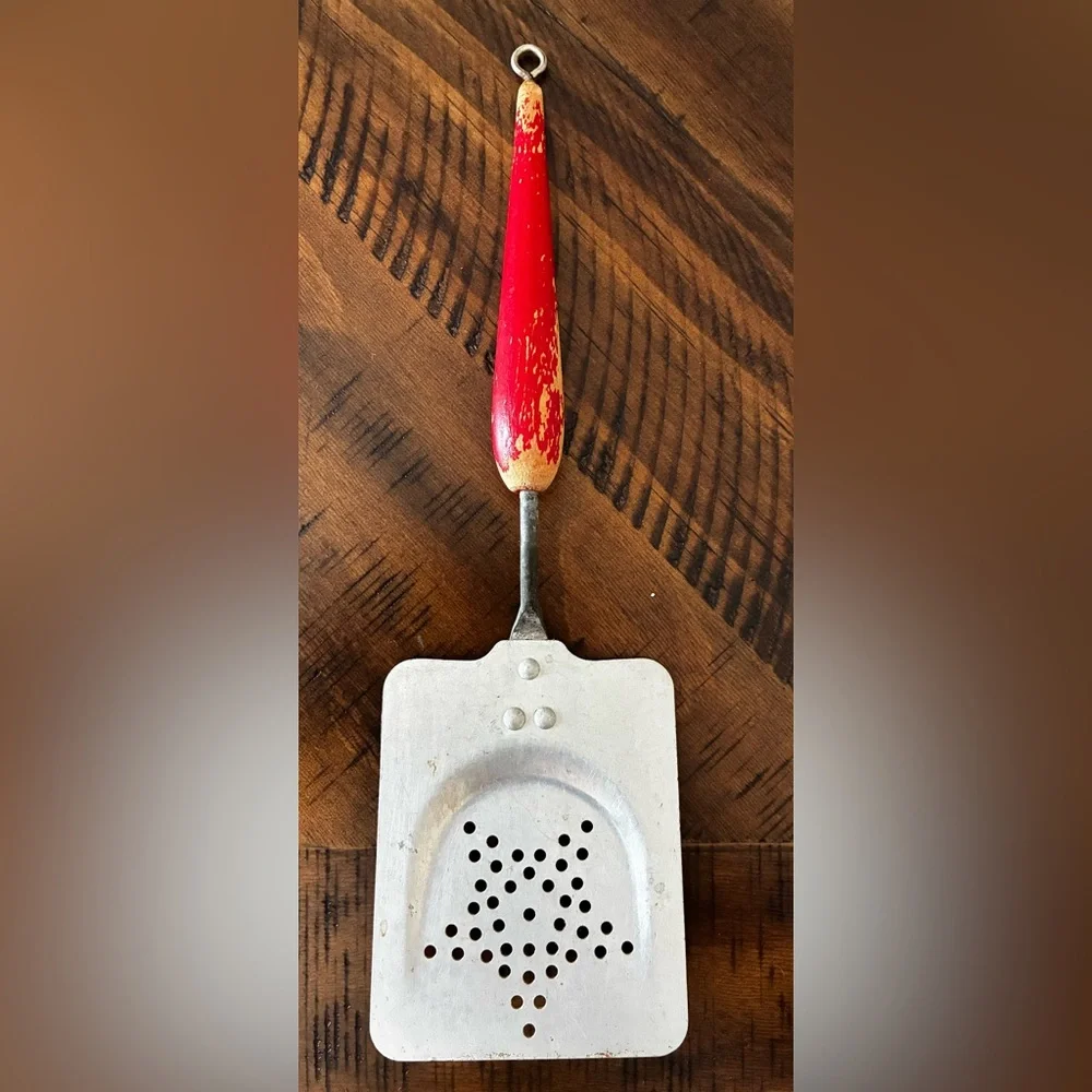 Vintage Red and Silver Metal Spatula